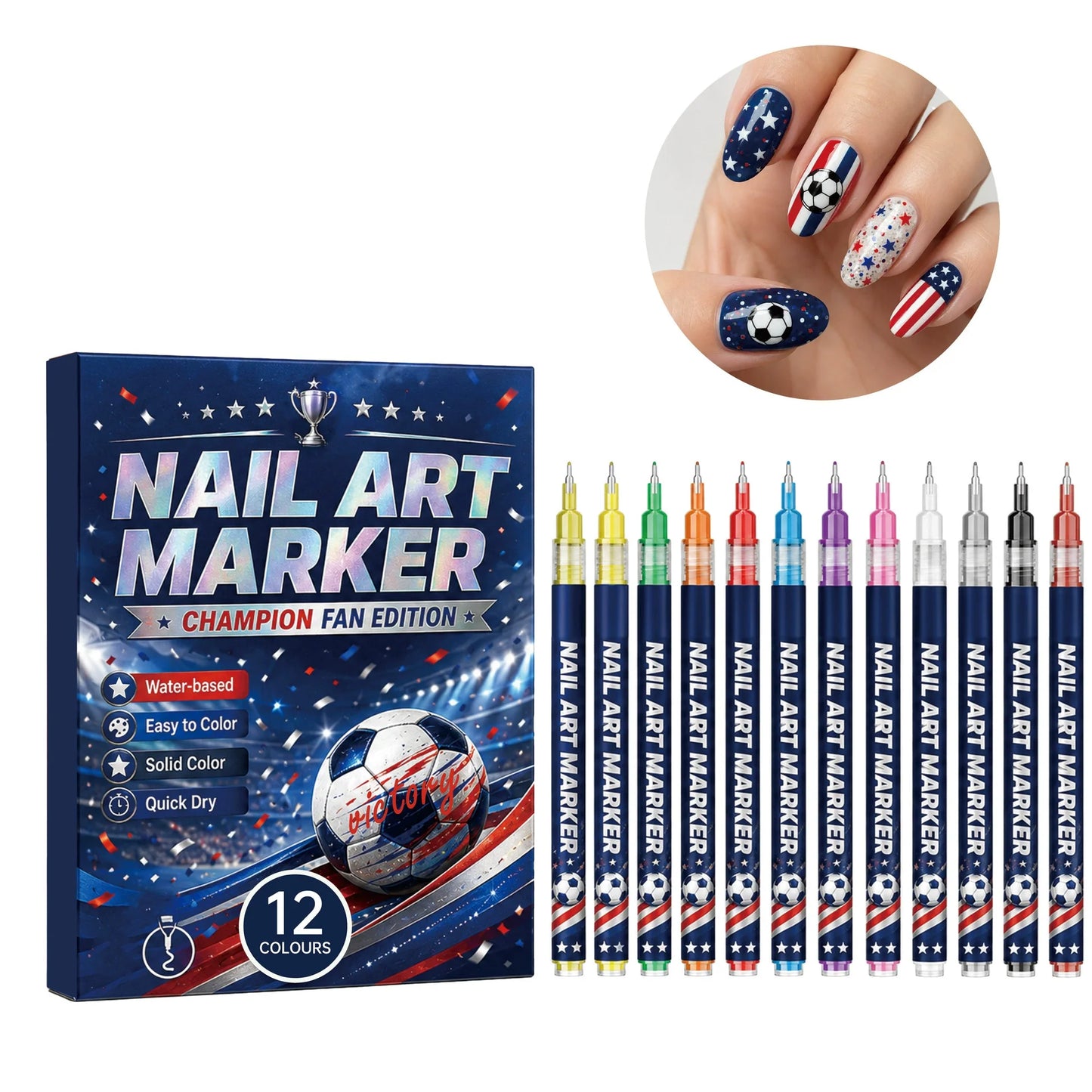 World Cup Fan Nail Art Pens – 12 Quick-Dry Colors for Game Day Looks & Team Spirit